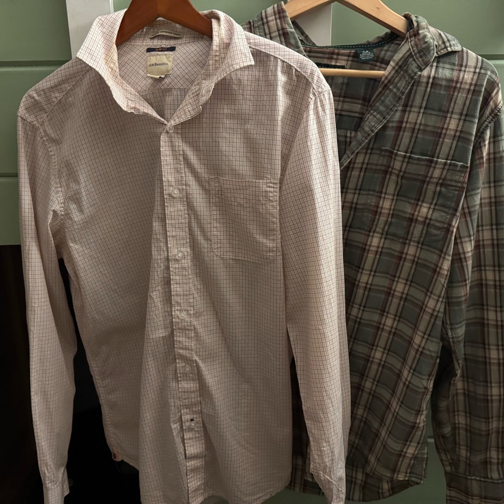 G.H. Bass & Co Men’s Medium Button Down Shirt Bundle Slim Fit Plaid Check Casual